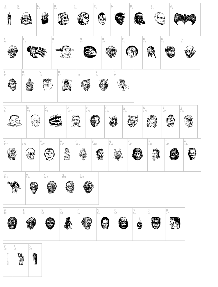 JMH Eerie Dingbats font map